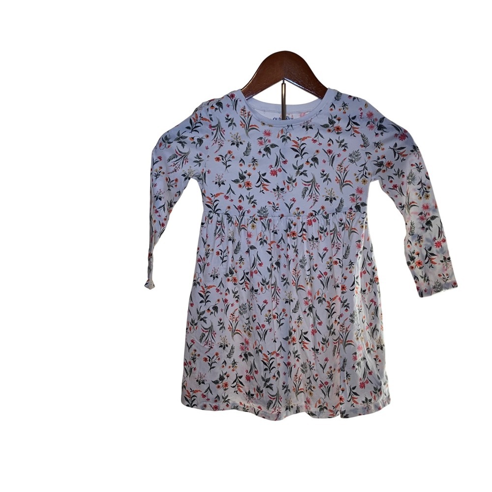 Old Navy Girls Size 5T Floral Long Sleeve Dress White Pink Orange Green Dress